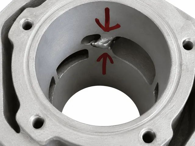 Innenlaufbahn eines Rotax 2-Takt-Zylinders mit Reparatur durch TIG-Schweißen vor der Neuverchromung