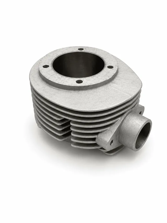 Vespa Quattrini D.72 2-Takt-Zylinder, neu verchromt mit Wiederherstellung der Nickel-Siliziumkarbid-Beschichtung und T-Shape-Politur.