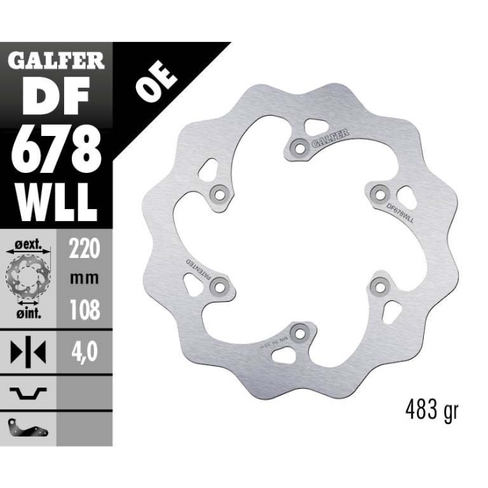 Bremsscheibe Galfer Wave Gasgas 300 EC (99-20) hinten voll DF678WLL